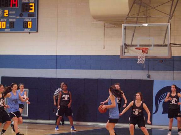 Sparta battles West Milford in a high school freshman girls basketball scrimmage.