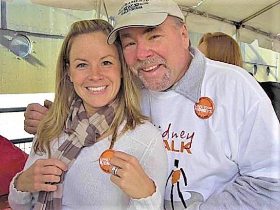 Kelly and father Dennis Cronin taking part in a kidney walk about a year following his transplant.