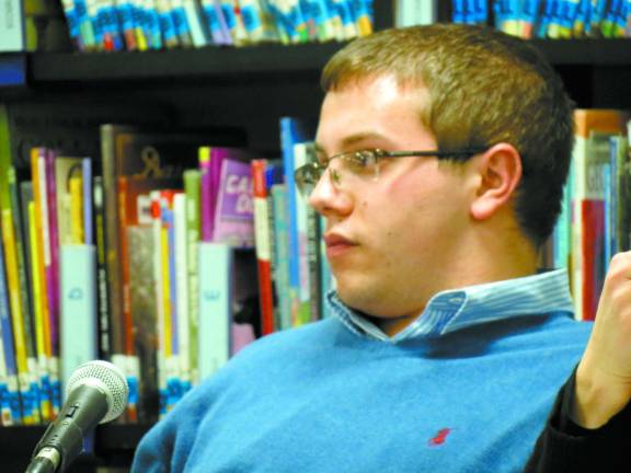 Photo by Patricia Keller West Milford School Board Trustee Matthew Conlon is seen here at the Jan. 7, 2014 meeting. Conlon is the subject of an ethics probe for allgedly defending a student accused of bullying.