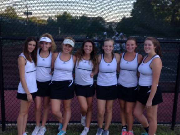Photo provided The girls varsity tennis team pictured here from left, Lisa Zazi, Emily Fulton, Abby Johnson, Allison Borelli, Tess Olzsewski, Theresa Fernbacher and Tess Korinko.