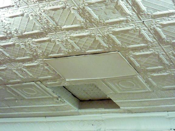The tin ceiling and the plaster behind it will be replaced over the next two months.