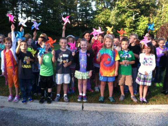 The kids at Westbrook held their pinwheels high for all to see.