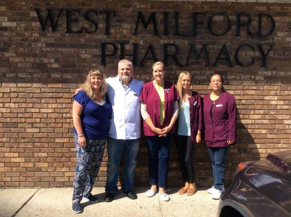 Photo by Susan Levitt Some of the staff at West Milford Pharmacy, from left, manager Kathy McKinnon, owner and pharmacist Danny Gutkind, and technicians Jackie Keller, Kendall Keller and Rosa Amalfitano.