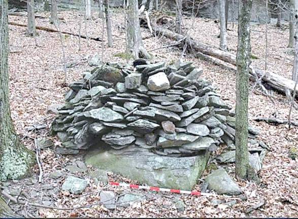 An example of a “stone grouping” ceremonial stone landscape in the Catskills: stones carefully stacked atop a larger stone platform.