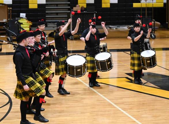 The West Milford Pipes &amp; Drums also performed at the show Jan. 13. (Photo by Bret Harmon)