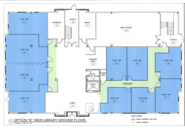 Floor drawing of the township's space in the new library. Space can also be used as offices.