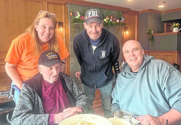 Peter Gillen, a four-term Township of West Milford Councilman celebrates his 88<sup>th</sup> birthday with his children Mary Ellen Gillen, P.J. Gillen and Ryan Gillen at Murphy’s Tavern, Greenwood Lake Village N.Y.