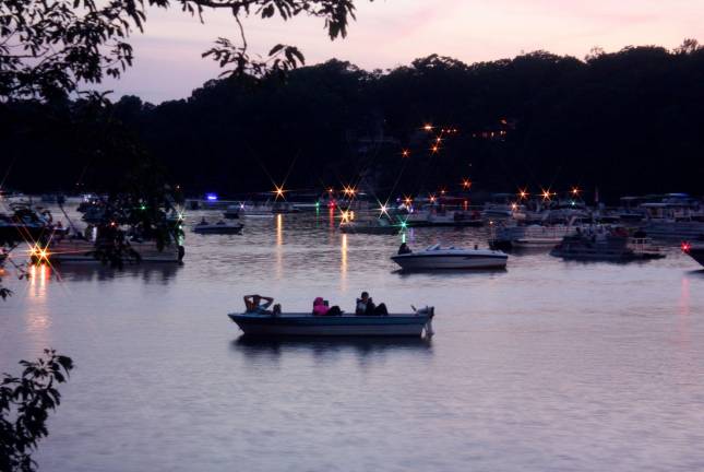 Kicking back as night falls on Upper Greenwood Lake.