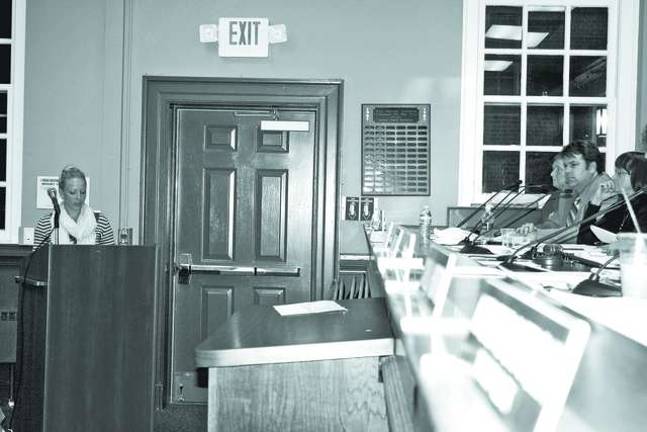 Photo by Linda Smith Hancharick Pam Sorenson, a resident of Cottage Cove, addressed the council Wednesday night about the proposed change to the liquor license law. The council withdrew the proposal and may address it later.