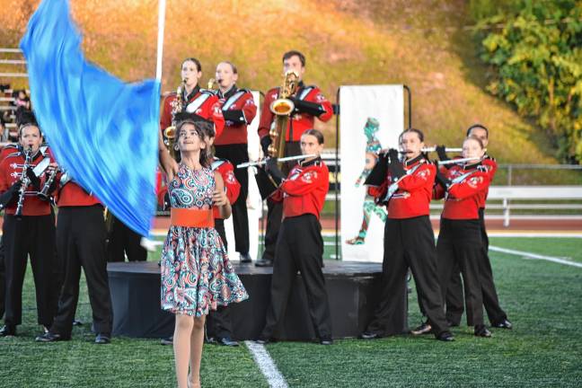The West Essex High School band performs.