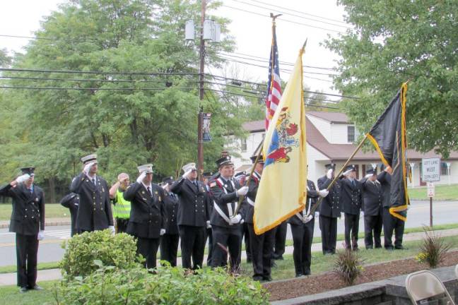 Representatives of the volunteer fire companies in West Milford are seen at the recent 9/11 memorial observance.