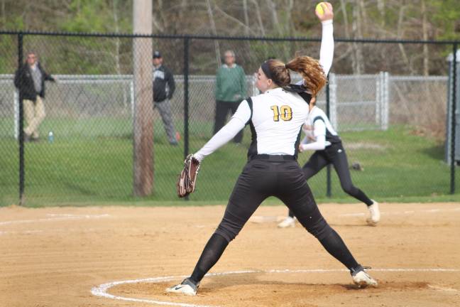 Jessica Perucki throwing a pitch during Monday's home win over Passaic Valley.