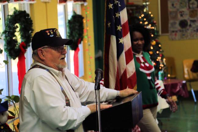 West Milford VFW Commander Bill Johnson addresses guests at the veterans' lunch.
