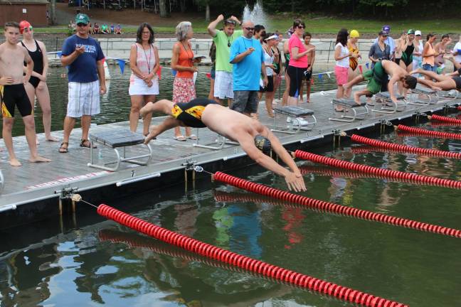 Connor Cassidy hits the water for the West Milford Swim Team.
