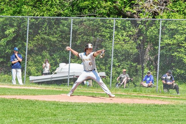 West Milford pitcher Cole Czerepak in the midst of a throw.