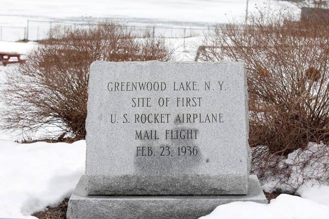 The stone marker at Thomas Morahan Memorial Waterfront Park. Photo by Robert G. Breese.