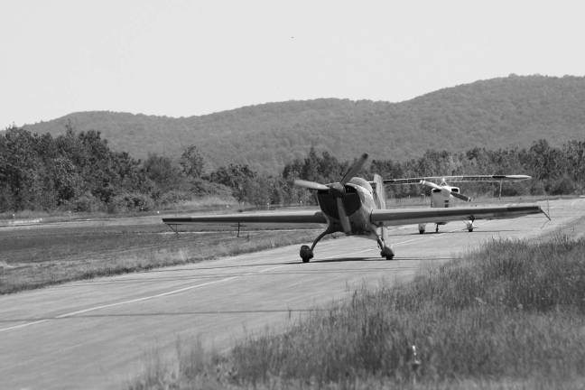 The planes lined up, waiting to take off for the Skylands Aerobatic Championship last weekend at the Greenwood Lake Airport.