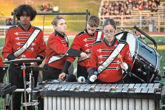 The West Essex High School band performs.