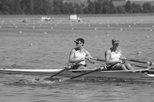 John Madura, right, and his rowing partner Matthew Schanck are in Lithuania competing for the US National Under 23 rowing team. Madura of West Milford is a member of the Highlands Rowing Center.