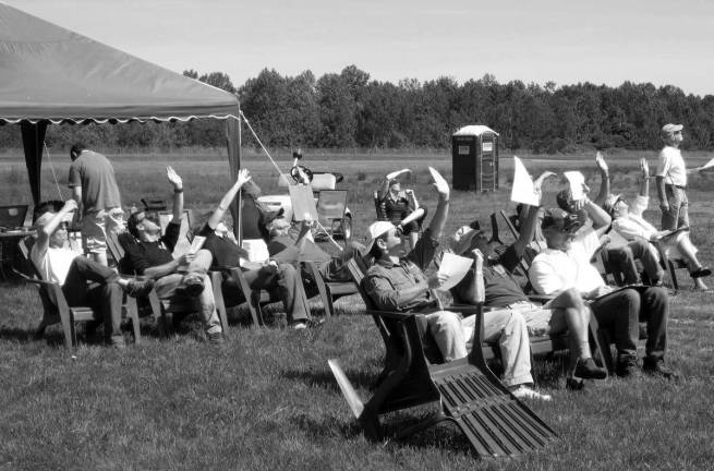 The judges had a perfect view of the competition with a beautiful blue sky above them.