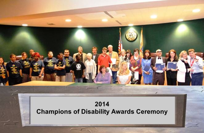 Sixteen awards were given at the ceremony. Janet Laycox is seated in front with Janice Sangle, also of West Milford, and a co-chair of the Passiac County Advisory Council on Disability.