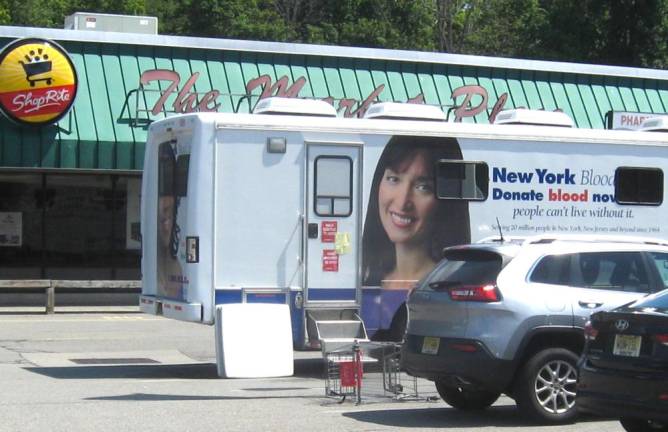The New York Blood Center blood trailer collected donations outside the Franklin ShopRite store.