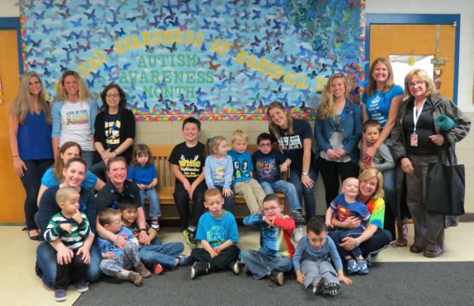 Staff and students at Marshall Hill are seen here wearing their blue to mark National Autism Awareness Day.