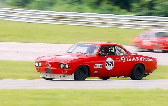 An example of a Corvair racecar, sponsored by Lakota Wolf Preserve.