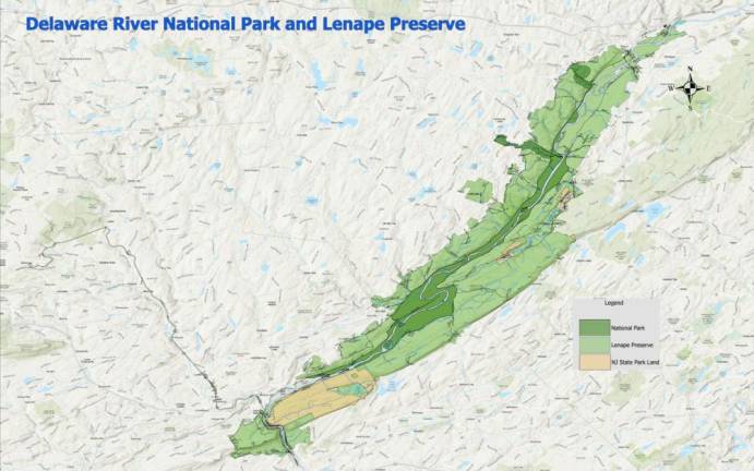 The Delaware River National Park &amp; Lenape Preserve Alliance published this low-resolution map outlining the borders of the national park and surrounding preserve.
