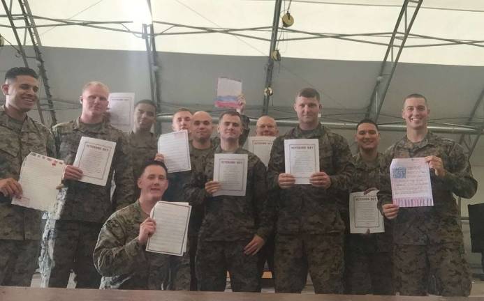 Marines thrilled with letters from Ms. Russo's class
