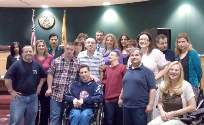 Along with members of the P.R.I.D.E. program, standing in back are Freeholders Deborah Ciambrone and Deputy Director Bruce James, West Milford Mayor Bettina Bieri, Recreation Director Jayme Mulhern and in front, far right, Janice Sangle, vice-chair Passaic County Advisory Council on Disability.