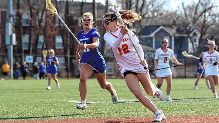 CU1 Janea Kelty, who attended West Milford and St. Mary high schools, is a defender on the Caldwell University women’s lacrosse team. (Photo courtesy of caldwellathletics.com)