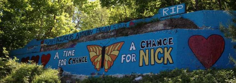 This rock wall, at the intersection of Ringwood Ave. and Westbrook Road, was painted after Nick Fagan overdosed on heroin in May. A Change for Nick is hosting a fundraiser to help raise awareness of the growing heroin problem in the area.