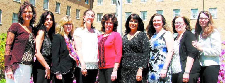 Eight registered nurses from St. Anthony Community Hospital in Warwick, Bon Secours Community Hospital in Port Jervis and Good Samaritan Regional Medical Center in Suffern were recognized April 19 for completing a Caring Advocate Education Program. The hospitals comprise Bon Secours Charity Health System. The nurse graduates, from left, are: Gunnel Greenfield of Greenwood Lake; Janet Bailey of Warwick; Laura Berk of Middletown; Jennifer Hogan of Washingtonville; Deborah Freeman of Middletown; Deborah Hill of Monroe; Mary Sussman of Suffern; and Lori Regan of Greentown, Pa.; and their mentor, nurse Jo-Ann Robinson, Bon Secours Charity Health System&iacute;s director of professional practice.