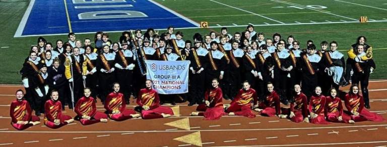 The West Milford High School Highlander Marching Band won first place for Division IIIA in the USBands Nationals Marching Band Competition in Allentown, Pa., on Saturday, Nov. 6. This is the third time in the band’s history that its members have been able to achieve the honor of earning the prestigious title of “National Champions.” Provided photo.