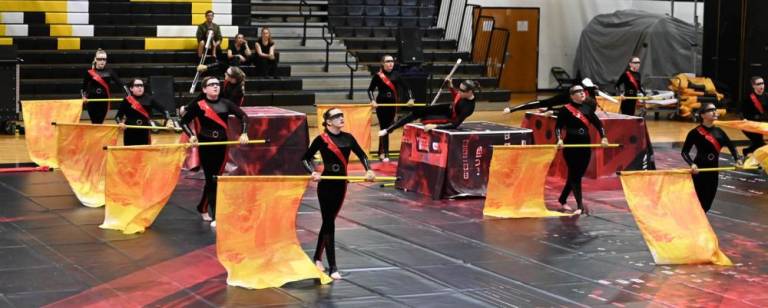 The West Milford Color Guard performs Saturday, Jan. 13 in the school gym. (Photo by Bret Harmon)