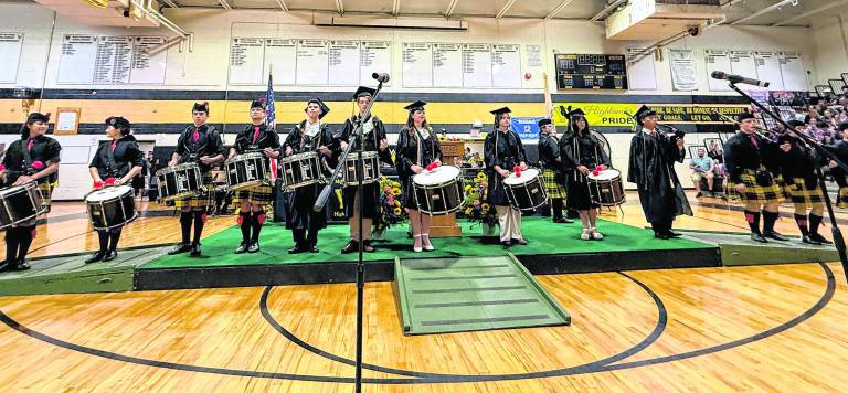 The West Milford High school band plays.