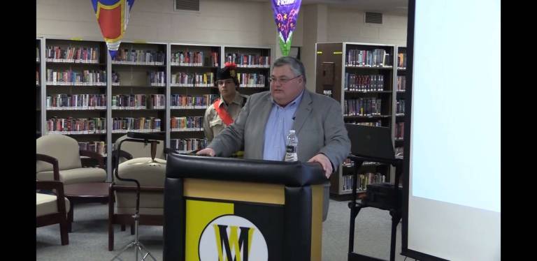 SCREENSHOT BY PATRICIA KELLER West Milford High School Hall of Fame Chairman Tim Gillen announces the Inaugural Class of 2018 inductees.