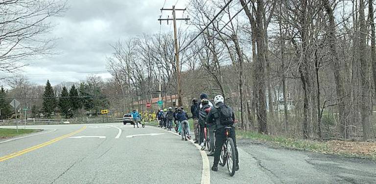 Scouts of Our Lady Queen of Peace Troop 159 on their first shake down ride on the road to the Eagle-required merit badge last Saturday, April 17.