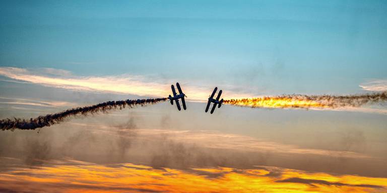 Next Gen Eagles pilots Leland Kracher and Tom Braymer during their sunset performance. (Photo by TJ Nolan)