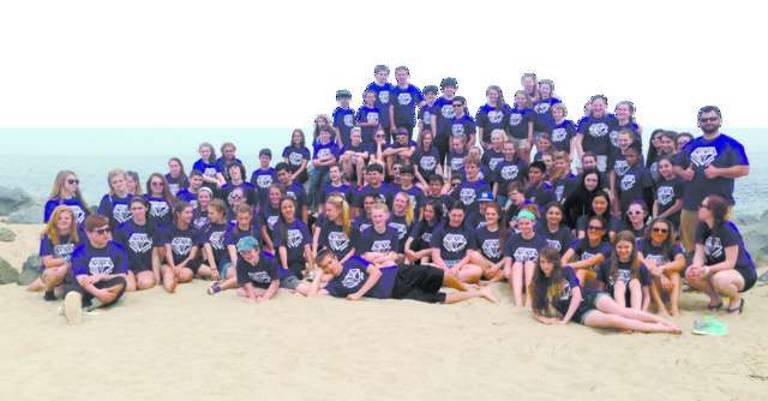 Diamond Cluster students gathered on the beach at Sandy Hook.