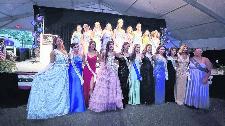 <b>The contestants for the N.J. Fair Queen of the Fair and last year’s Queen Sophie Schaeffner.</b>