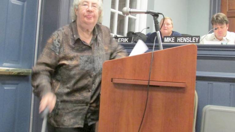 The late Doris Aaronson is seen when she had just finished one of her presentations to the Township of West Milford Council several years ago.