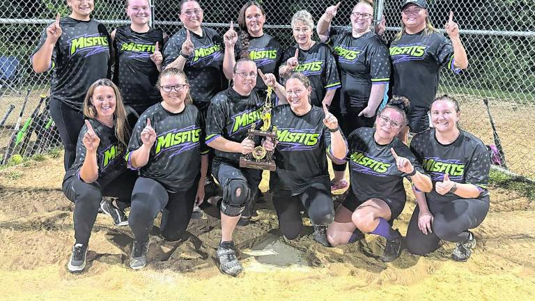 The Misfits have won their second straight West Milford Women’s Softball League championship. Pictured: Kate Juskiewicz, Emma Carson, Jess Ruddy, Jerica Keegan, Denise Fisher, Kelly Gormley, Nicole Shenise, Stephanie Swinney, Mackenzie Porch, Danielle Masters, Dawn Fisher, Kristi Clave, and Peyton Porch. Not pictured: Jess Perucki &amp; Megan Portero.