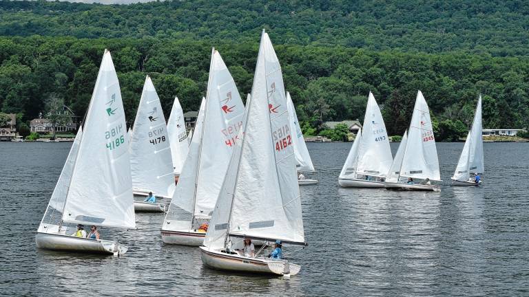 Eighteen Rebel sailboats with two-person crews compete in the Rebel 2025 National Championship Regatta on July 10-12 on Greenwood Lake. (Photos by Rich Adamonis)