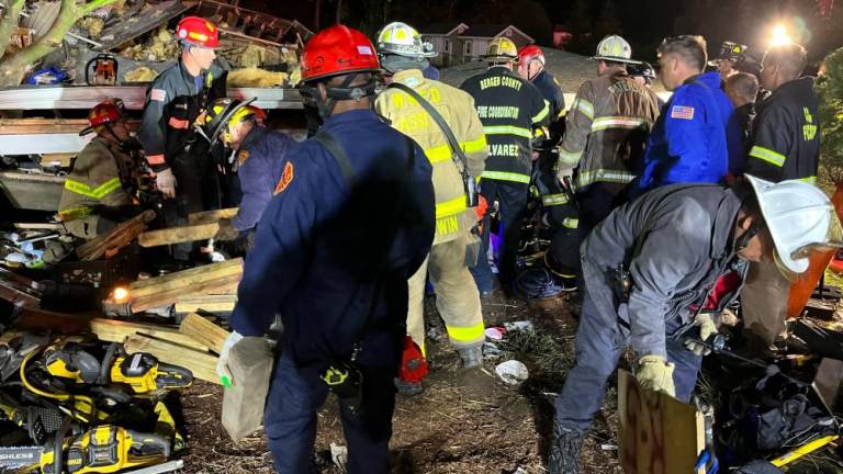 First-responders at 53 Banker Road in Upper Greenwood Lake where a house exploded Friday night, Sept. 22. (Photos courtesy of Hackensack Fire Department)