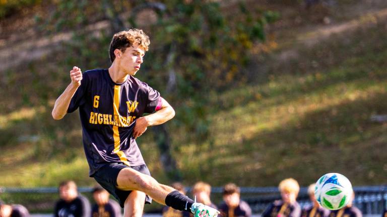 West Milford’s Noah Christian takes a shot during a game on Oct. 18.