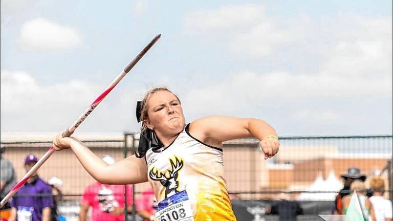 All American Peyton Lowenstein throws a javelin. She placed fourth in the AAU Junior Olympic Games. (Photos provided)