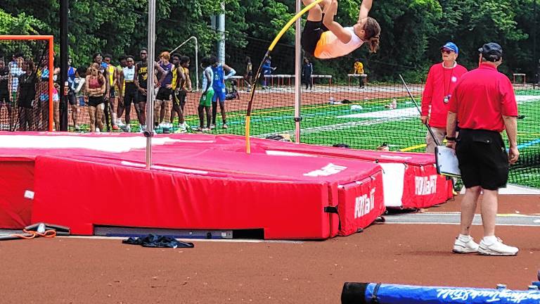 JHC1 Massimo Balestrieri of the Jr. Highlander Track Club competes in the pole vaults at the AAU Region 1 Qualifier in late June in New Haven, Conn. (Photo provided)
