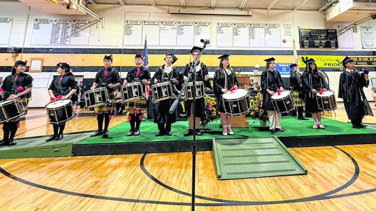 The West Milford High school band plays.